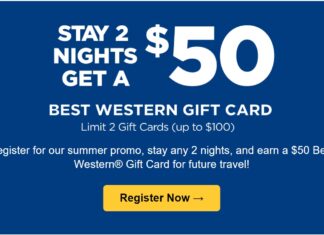 Best Western promo 2 nights $50 gift card bonus card