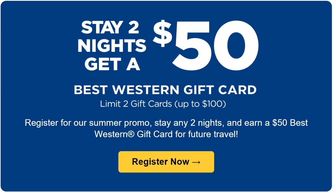 Best Western promo 2 nights $50 gift card bonus card